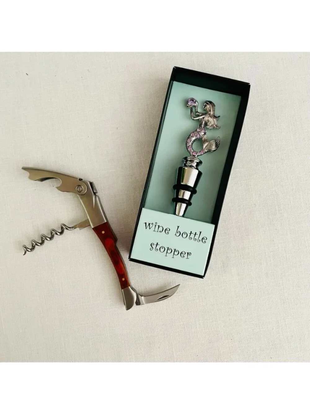 Wine Lover Gift Set Mermaid Wine Stopper Corkscrew 2 Gift Bags New Hostess